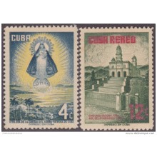 1956-233 CUBA REPUBLICA 1956. Ed. 671-72. CARIDAD DEL COBRE. VIRGEN OF COPPER. MANCHAS.