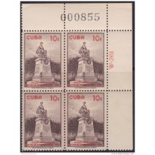 1960.158 CUBA 1960 RETIRO DE COMUNICACIONES. PLATE NUMBER. BLOCK 4. LIGERAS MANCHAS.