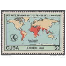 1986.52 CUBA 1986 MNH. Ed.3199. XXV ANIV MOVIMIENTOS DE PAISES NO ALINEADOS. WORLD MAP.