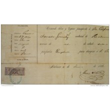 E928 SPAIN ESPAÑA CUBA OBSOLETE PASSP TO SPAIN 1886 REVENUE  GIROS STAMP