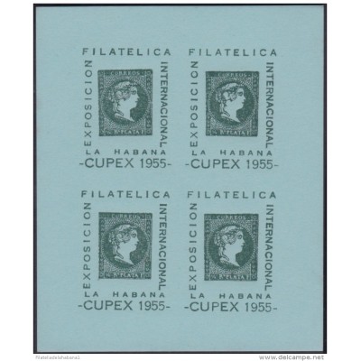 VI-89 CUBA REPUBLICA 1955. VIÑETA BLOCK 4. EXPO CUPEX FONDO AZUL. BLUE CINDIRELLA.