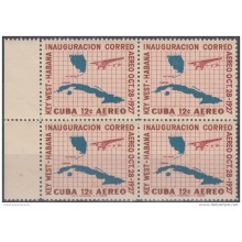 1957-269 CUBA. REPUBLICA. 1957. Ed.721. 30 ANIV PRIMER VUELO A KEY WEST. LIGERAS MANCHAS BLOCK 4.