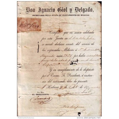 E766 CUBA MILITIAS MILITAR DOC "EXCENTO SERVICIO"1874
