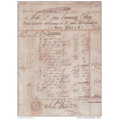 E353 CUBA ESPAÑA SPAIN INVOICE 1872 SUGAR INGENIO ECONOMIA. RECIBOS Y CUENTAS