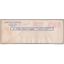 FM-73 CUBA (LG-674) 1957. FRANQUEO MECANICO JABON CRUSELLAS C&ordm  PALMOLIVE PASTA DENTAL COLGATE. PERMISO N&ordm .16.