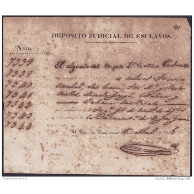 E4257 CUBA SPAIN ESPAÑA. 1855. SLAVE SLAVERY. DEPOSITO JUDICIAL ESCLAVOS ESCLAVITUD.