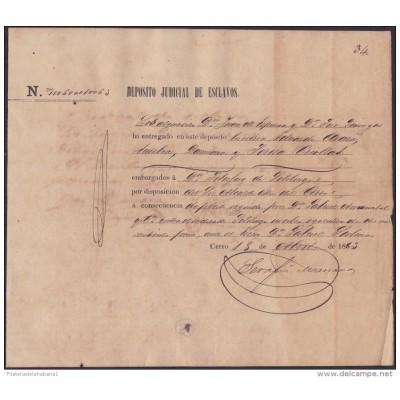 E4258 CUBA SPAIN ESPAÑA. 1863. SLAVE SLAVERY. DEPOSITO JUDICIAL ESCLAVOS ESCLAVITUD.