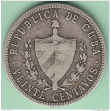 1916-MN-116 CUBA REPUBLICA. 20c KM 13.2 1916. ESTRELLA. STAR. 5 gr.