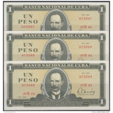 1980-BK-111 CUBA 1980. 1$. BANCO NACIONAL. JOSE MARTI. UNC. 3 CONSECUTIVOS.
