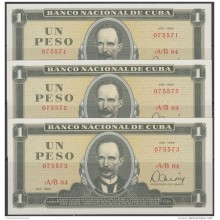 1980-BK-112 CUBA 1980. 1$. BANCO NACIONAL. JOSE MARTI. UNC. 3 CONSECUTIVOS.