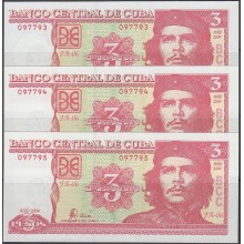 2004-BK-3 CUBA. 3$ ERNESTO CHE GUEVARA. 2004 UNC. 3 CONSECUTIVOS