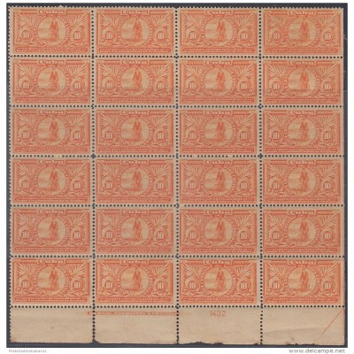 1902-100 CUBA REPUBLICA. (LG-1032) 1902. Ed.175. 10c BICICLETA CICLE SPECIAL DELIVERY PLATE NUMBER BLOCK 24 MNH.