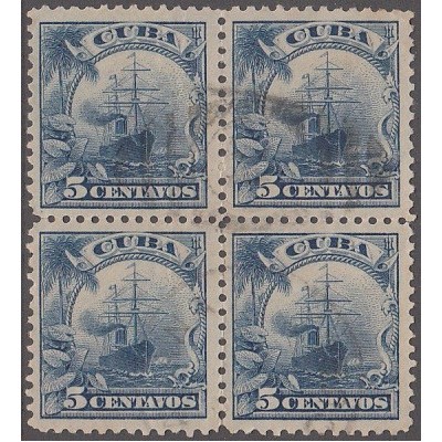 1905-121 CUBA REPUBLICA. 1905. Ed.178. 5c BARCO SHIP. BLOCK 4 USADO.
