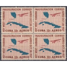 1957-278 CUBA. REPUBLICA. 1957. Ed.721. 30 ANIV FIRST INTERNATIONAL FLIGHT. MAPA DE CUBA. BLOCK 4. LIGERAS MANCHAS.
