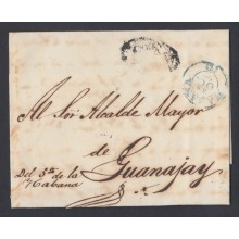 1858-H-36. CUBA ESPAÑA SPAIN. OFFICIAL MAIL. SOBRE DE CORREO OFICIAL DE LA HABANA A GUANAJAY. FECHADOR AZUL (1). 1858.