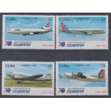 1999.25 CUBA 1999. MNH. 70 ANIV CUBANA DE AVIACION. AVION AIRPLANE.