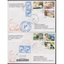 2007-FDC-101 CUBA 2007 FDC REG. COVER TO SPAIN. GATOS DOMESTICOS. FELINE CATS. SET + SHEET.