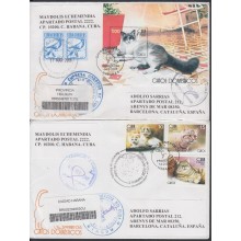 2007-FDC-100 CUBA 2007 FDC REG. COVER TO SPAIN. GATOS DOMESTICOS. FELINE CATS. SET + SHEET.