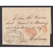 1868-H-13. CUBA ESPAÑA SPAIN. OFFICIAL MAIL. SOBRE DE CORREO OFICIAL DE BATABANO. MARCAS EN ROJO. 1868. RARO. 