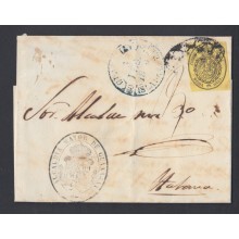 1858-H-50. CUBA ESPAÑA SPAIN. ½ onza. OFFICIAL MAIL. MARCA BAEZA GUANAJAY EN AZUL. PRIMERAS FECHAS. 3/FEB/1858.