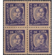 1937-301 CUBA REPUBLICA. 1937 3c. Ed.310 COLOMBIA. ESCRITORES Y ARTISTAS. WRITTER AND ARTIST LIGERAS MANCHAS.