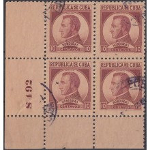 1937-312 CUBA REPUBLICA. 1937 10c. Ed.318 HONDURAS. PLATE NUMBER ESCRITORES Y ARTISTAS. WRITTER AND ARTIST USED.
