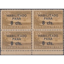 1961.91 CUBA 1961 2c Ed.88 HABILITADO PARA 8cts. AVION AIRPLANE. BLOCK 4. MNH.
