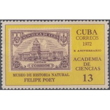 1972.53 CUBA MNH 1970 Ed.1918 X ANIVERSARIO DEL MUSEO DE HISTORIA NATURAL FELIPE POEY.