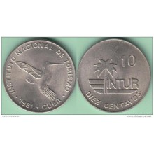 1981-MN-118 CUBA 1981 INTUR 10c cuc ZUNZUN BIRD AVES. ""10"" CENT IN REVERSE. CUPRO-NI. UNC.