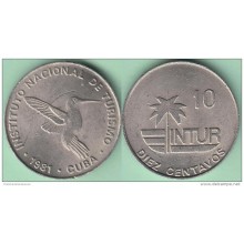 1981-MN-115 CUBA 1981 INTUR 10c cuc ZUNZUN BIRD AVES. ""10"" CENT IN REVERSE. CUPRO-NI. XF.