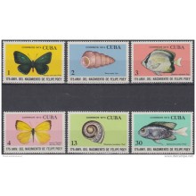 1974.65 CUBA MNH 1974. Ed.2136-41 175 ANIV FELIPE POEY. MARIPOSAS BUTTERFLIES SNAIL CARACOLES PECES FISH.