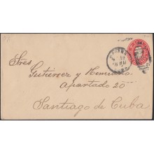 1899-EP-181 CUBA US OCCUPATION. 1899. 2c POSTAL STATIONERY COLON. NAIFE 81 Ed.55B. USED HAVANA TO SANTIAGO DE CUBA.