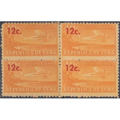 1960. 225 CUBA. 1960. Ed.811. HABILITADO 12c. AVION AIRPLANE. GOMA ORIGINAL MANCHAS. BLOCK 4.