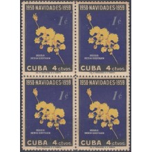1960.237 CUBA 1960 Ed.805. HABILITADO 1c. CHRISTMAS NAVIDADES ORQUIDEAS ORCHILD FLORES FLOWERS MNH.