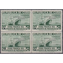 1936-310 CUBA REPUBLICA 1936. Ed.285. 50c ZONA FRANCA SHIP PROOF BLOCK 4 WATERLOW & SON. COLORES DIFERENTES.