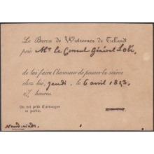 POS-885 CUBA 1843. INVITATION TO THE AMBASSADOR OF HOLLAND IN HAVANA INVITACION AL EMBAJADOR DE HOLANDA EN LA HABANA.