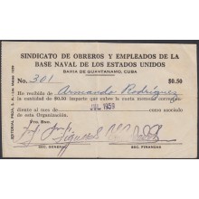 POS-886 CUBA 1959. BASE NAVAL DE GUANTANAMO. RECIBO DE COTIZACION.