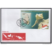 2012-FDC-17 CUBA 2012 FDC INDONESIA PHILATELIC EXPO. SNAILS. CARACOLES. EXPO MUNDIAL FILATELICA DE INDONESIA