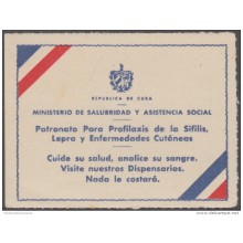 VI-171 CUBA VIÑETA CINDIRELLA. CIRCA 1950. PATRONATO ENFERMEDADES TRANSMISION SEXUAL SIFILIS LEPRA.