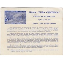 1959-H-23 CUBA. 1959 TARJETA ESPECIAL, IMPRESO FILATELIA. LIBRERIA CUBA CIENTIFICA.