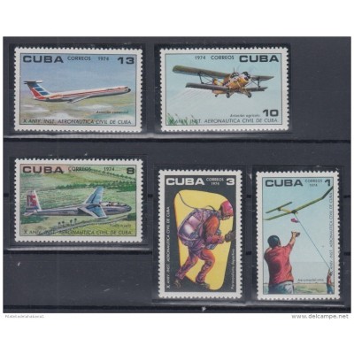 1974.100 CUBA 1974 MNH. Ed.2168-72. X ANIV INSTITUTO AEREONAUTICA CIVIL AVION AIRPLANE.