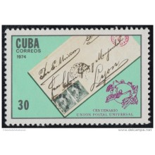 1974.85 CUBA 1974 MNH. Ed.2130. CENTENARIO DE LA UPU, POSTAL HISTORY.