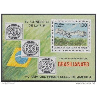 1983.87 CUBA 1983 MNH. Ed.2914. HF EXPO INTERNACIONAL BRASILIANA BRAZIL BRASIL. SANTOS DUMONT.