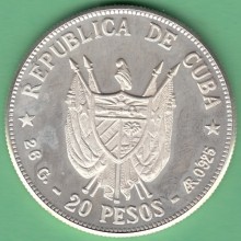 1977-MN-111 CUBA 1977 20 pesos FINE 925 SILVER PROOF. IGNACIO AGRAMONTE. 26 gr UNC.