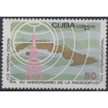1976.78 CUBA 1976 MNH. Ed.2290. RADIO HABANA CUBA. XV ANIV RADIODIFUSION. MAP.