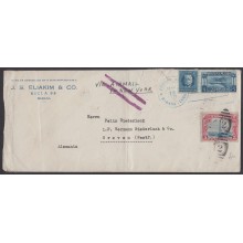1929-PV-20 CUBA 1929 AIR MAIL COVER TO GERMANY FORWARDED VIA MIAMI. + 5c US STAMP.
