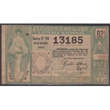 LOT-231 CUBA REPUBLIC OLD LOTTERY SORTEO DE LOTERIA Nº 110 30/10/1912
