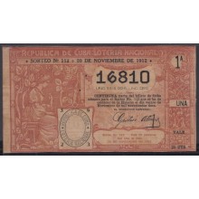 LOT-232 CUBA REPUBLIC OLD LOTTERY SORTEO DE LOTERIA Nº 112 20/11/1912