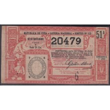 LOT-233 CUBA REPUBLIC OLD LOTTERY SORTEO DE LOTERIA Nº 113 30/11/1912
