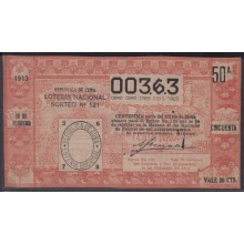 LOT-239 CUBA REPUBLIC OLD LOTTERY SORTEO DE LOTERIA Nº 121 18/02/1913
